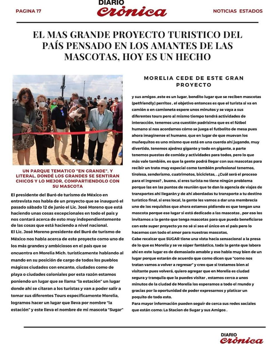 rousevalle_77's tweet photo. BTM Y Stación Sugar siendo noticia en los medios de comunicación #turismo #morelia #michoacán #parquetematico #BTM #petfriendly #rousevalle_77 https://t.co/GczMMHX4Oq