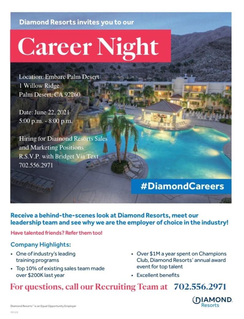 BridgetSimon (@recruiterofgems) on Twitter photo Tomorrow is YOUR chance to join our amazing Sales team at Diamond Resorts in Palm Springs or Palm Desert!! RSVP with me NOW via text w/name and email! Bridget 702.556.2971
#DiamondCareers <a href="/BrandonAPrince1/">Prince</a> <a href="/WilloftheWestLV/">William McCoy</a> <a href="/KristinaburkeR/">Kristina Burke Recruiting</a> <a href="/febus_joann/">Joann Febus</a> @cDutelDR <a href="/KevinO__Neill/">Kevin O'Neill</a> Tomorrow is YOUR chance to join our amazing Sales team at Diamond Resorts in Palm Springs or Palm Desert!! RSVP with me NOW via text w/name and email! Bridget 702.556.2971
#DiamondCareers <a href="/BrandonAPrince1/">Prince</a> <a href="/WilloftheWestLV/">William McCoy</a> <a href="/KristinaburkeR/">Kristina Burke Recruiting</a> <a href="/febus_joann/">Joann Febus</a> @cDutelDR <a href="/KevinO__Neill/">Kevin O'Neill</a>