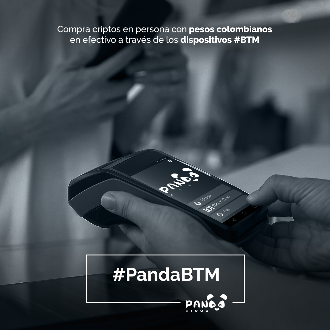 PandGroup's tweet image. #PandaBTM | @pandabtm te brinda la oportunidad de #ComprarCriptos en persona con pesos colombianos en efectivo a través de los dispositivos#BTM en las locaciones autorizadas 🤝