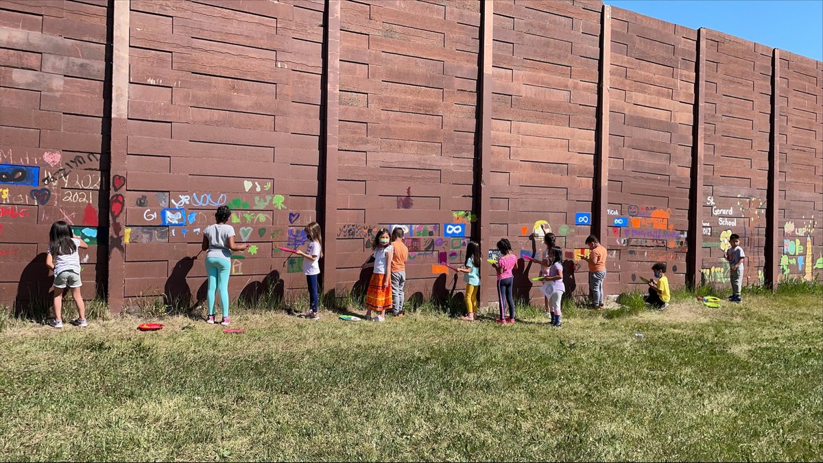 For National Indigenous Peoples’ Day, students at <a href="/stgerardECSD/">St.Gerard Catholic School</a> painted the Yellowhead Wall in their schoolyard. The students worked with the school’s Indigenous lead teacher to understand symbols of our First Nations, Inuit, and Métis Indigenous peoples. (1/2)