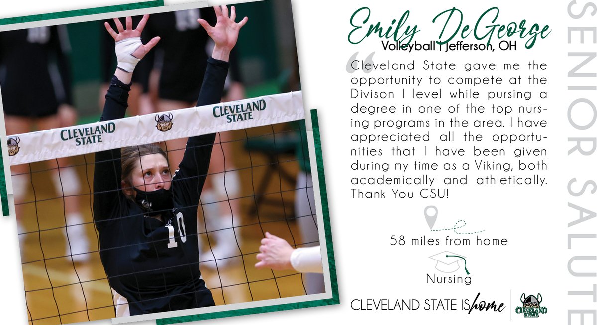 CSU_Athletics's tweet photo. Today's #SeniorSalute features:

💚 Irena Weclawiak
💚 Emily DeGeorge
💚 Cody Moosman

You will Bleed Green forever &amp; always remember that #CleStateIsHome https://t.co/kZ8ym6Ku4C