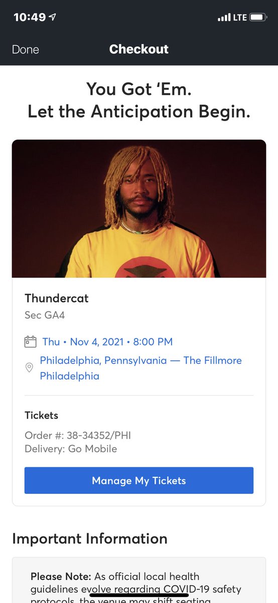 jake_aulffo's tweet photo. @Thundercat ive secured my Philly ticket. See you soon king. We gone shred my dude. https://t.co/QJLZg9FJfJ