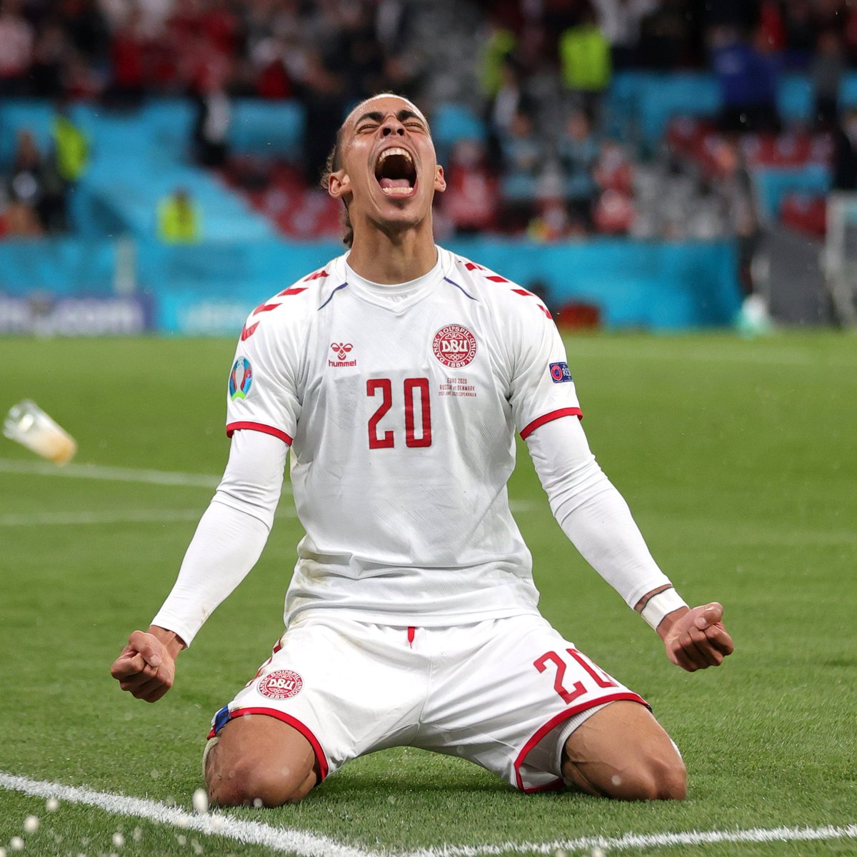 UEFAEURO's tweet photo. 🇩🇰 What a moment for Yussuf Poulsen &amp; what a celebration!

#EURO2020 https://t.co/N1OuqoFdVk