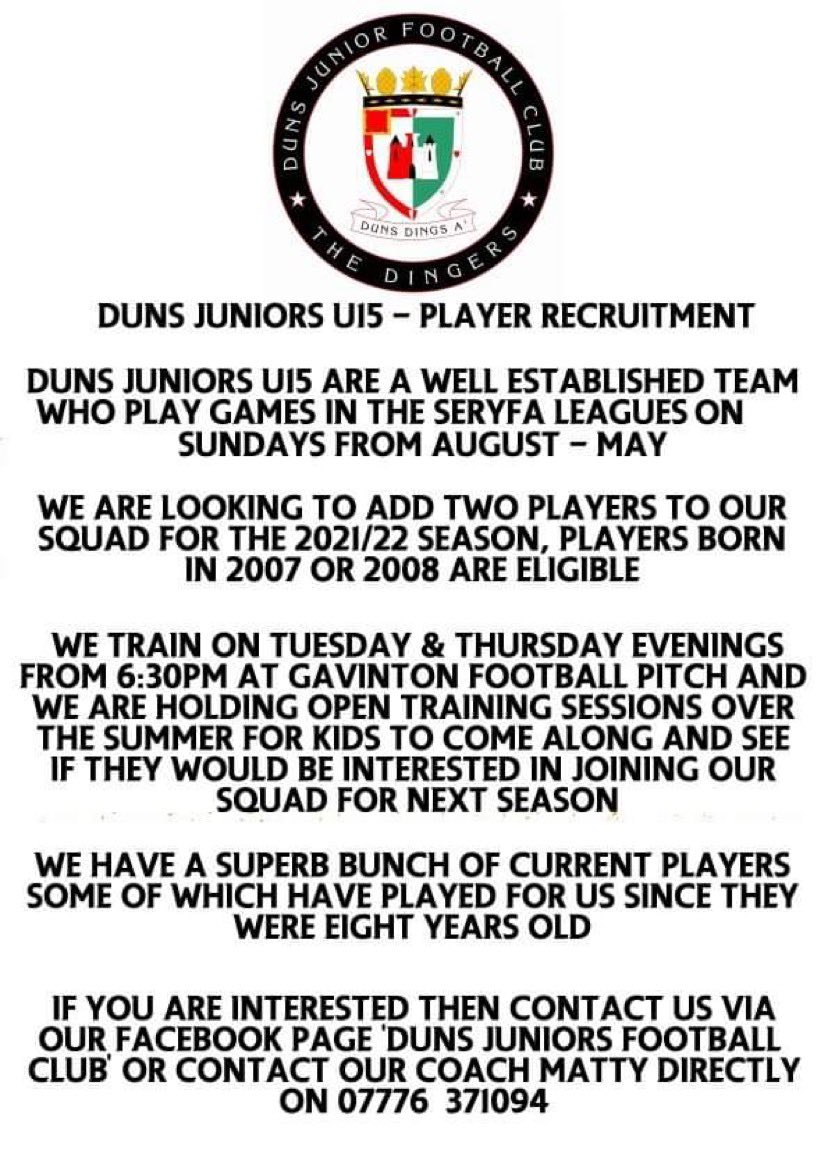 Our 2007’s are on the look out for 2 new players to add to existing squad, please get in touch if interested <a href="/SERegionYFA/">SERYFA</a>