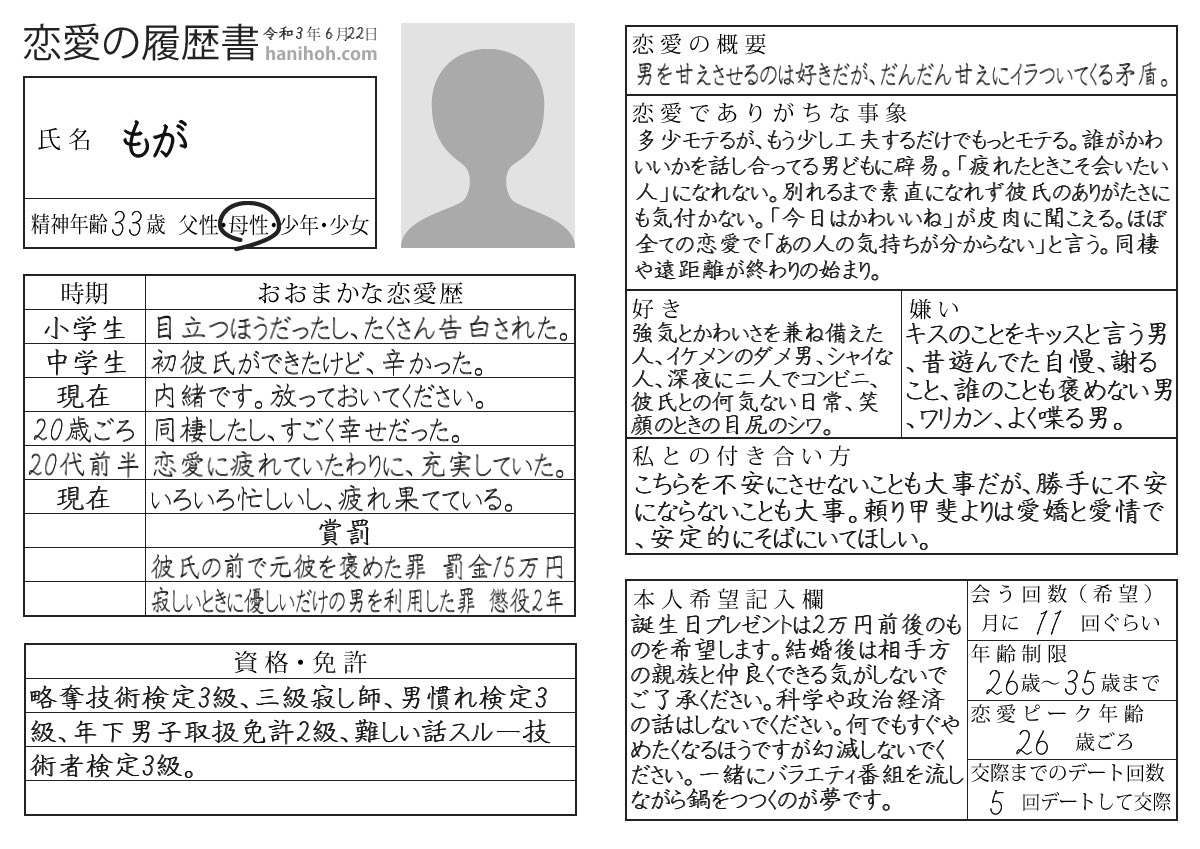 恋愛履歴書 恋愛履歴書