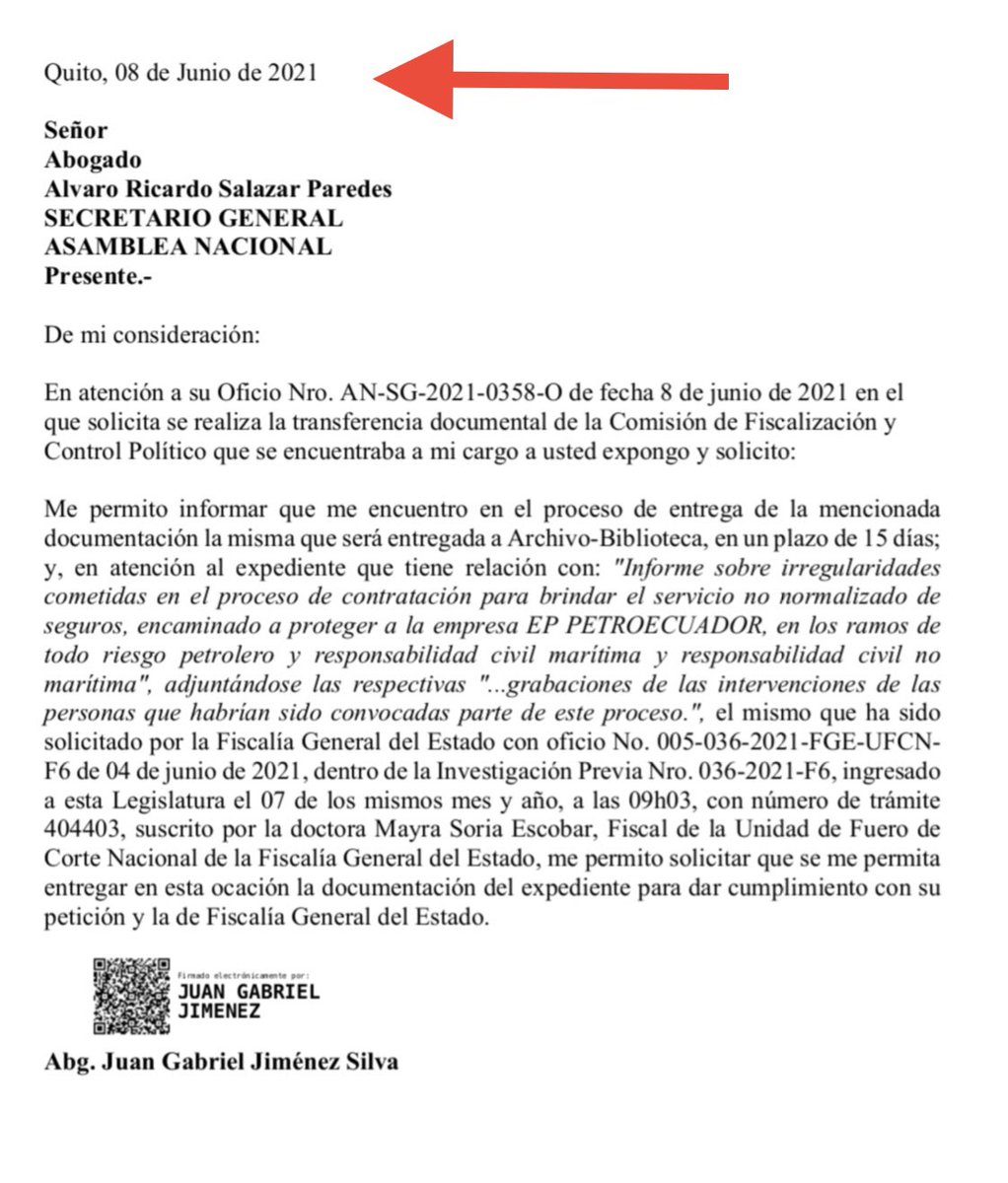 VillaFernando_'s tweet photo. Querida @GuadalupeLlori no es verdad que el 27 de mayo Secretaría haya entregado a @FiscalizacionAN los expedientes de René Ortiz y Pablo Celi. Recién el 8 de junio, el exsecretario de la Comisión informó a Secretaría que en 15 días entregará dicha información. Sigo esperando. 👇 https://t.co/F4pNi0xHrC