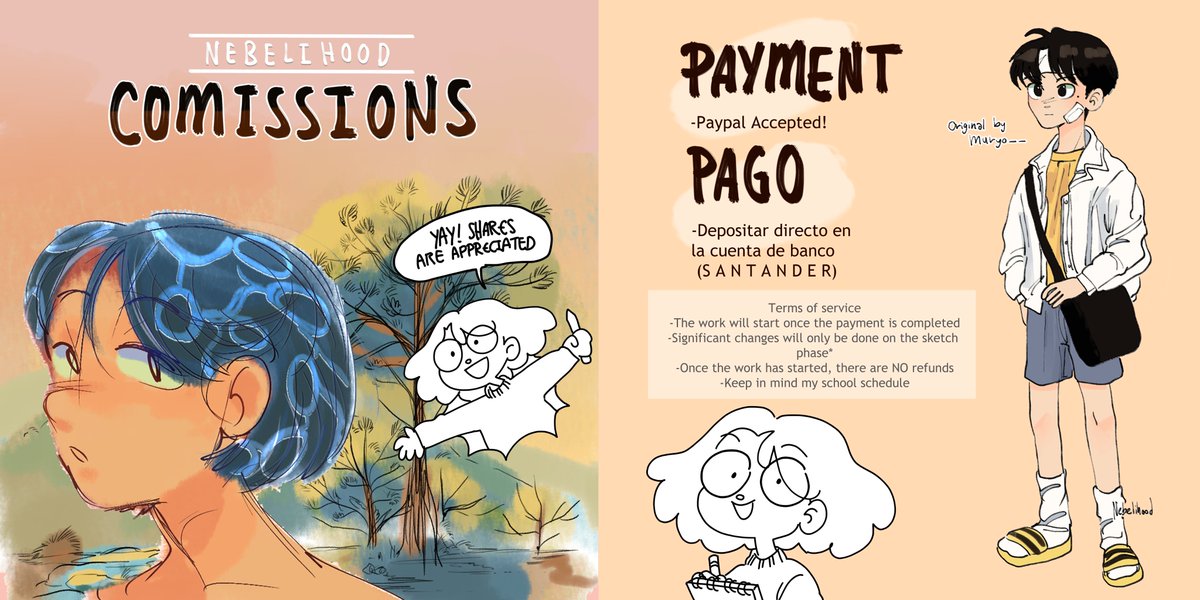 ✨COMISSIONS✨
GUYS, I'M VERY NERVOUS TO DO THIS BUT I PROMISED MYSELF I'D DO IT! SO HERE ARE MY COMISSIONS! If you can't buy but wanna support rts are really pog!:D Thanks!
(Reply to my reply and dm if interested:D)
#comissionsopen #comissions #ArtistOnTwitter