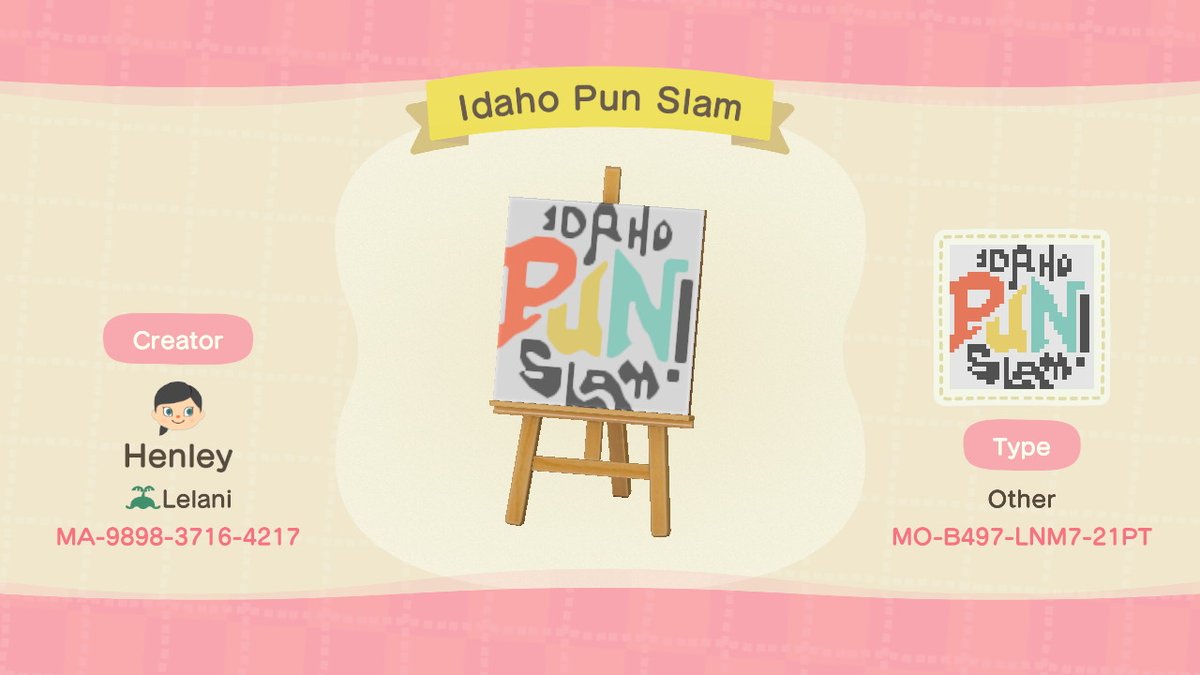 Idaho Pun Slam pattern #AnimalCrossing #ACNH #NintendoSwitch
