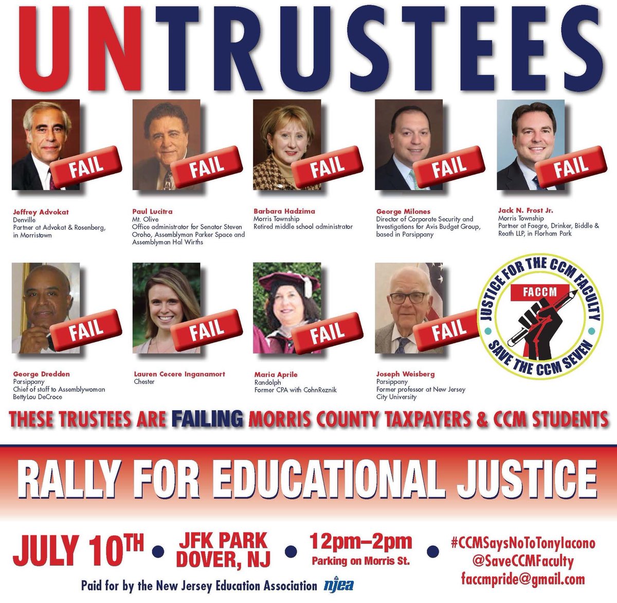 SaveCCMfaculty's tweet photo. Star Ledger, 6/20/21
The CCM trustees are failing Morris County taxpayers & CCM students
@morriscountynj Morris County Government @ccm_edu @ccmproud
#CCMsaysNOtoTonyIacono
#savetheseven #ccmshame #noconfidence #faccmstrong #njeastrong #njcommunitycolleges https://t.co/hKhl4n73FG