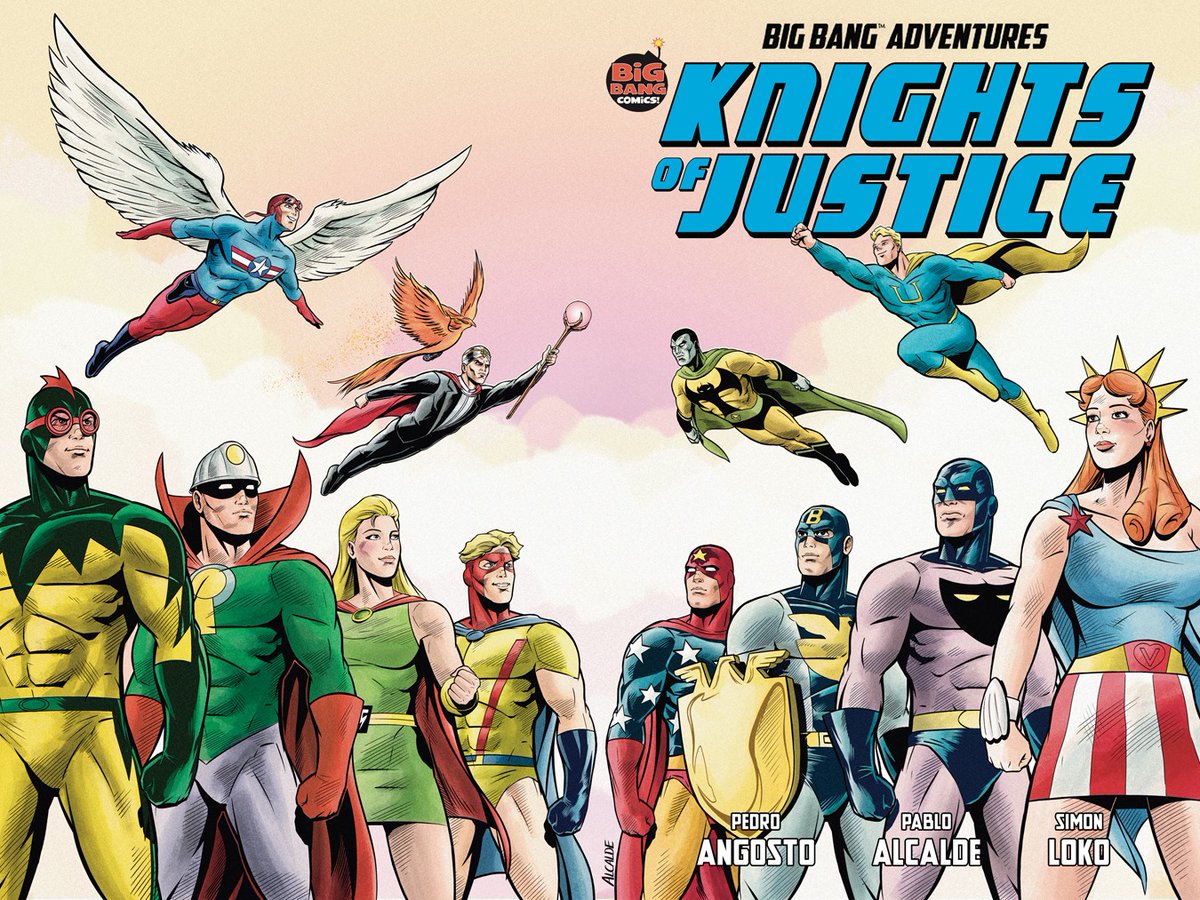 BigBangComics1's tweet photo. #BIGBANGCOMICS # 8 IS OUT!!! The #KnightsOfJustice, Golden Age heroes of #EarthB are back!! By @PEDROANGOSTO1, PABLO ALCALDE and SIMON LOKO. 56 pags, digital and Print-Per-Demand. Alt. cover by J. Santamaría #RT@IndyPlanet https://t.co/9C1mECaPLH https://t.co/vKpXK9A5jQ