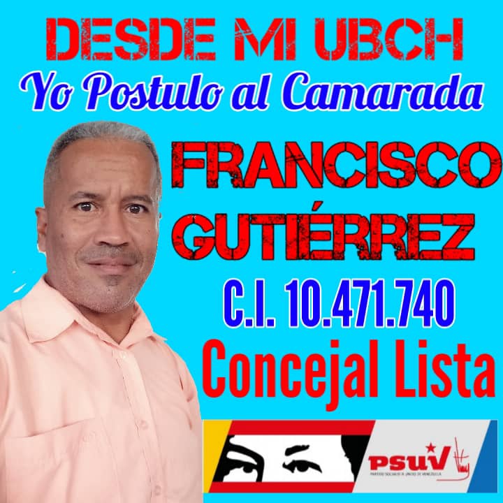La red de comunicadores populares de #Petare postulamos a nuestro Camarada Francisco Gutiérrez .<a href="/PetareActivo/">Lic. Francisco Gutiérrez 🇻🇪</a> quien con su liderazgo y experiencia nos ha apoyado en todo momento.
#LasBasesApoyanAPancho