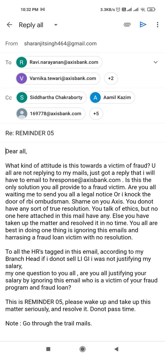 sharanj59042280's tweet photo. @AxisBank It is the 5th reminder email from me, i did not get any perfect reply or resolution. Does axis hires for doing fraud only. And not providing justice to a fraud loan victim. Big Big Shame on you axis. #shame #fraud #fake #stopprivatisation #Equality #PMOIndia #stopfrauds #StopABYB https://t.co/BVvx7Qc1Eu