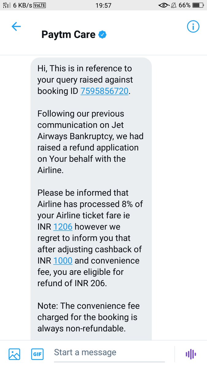 Shehzad_sha's tweet photo. @jetairways Itinerary details 1) Riyadh-Mumbai 21/5/19 PNR -  YTRWRI JetAirways 9W-523
2) Mumbai-Indore 21/5/19 PNR-YTRWRI JetAirways 9W-2395
Both flights wer cancelled by airline But @Paytmcare is saying tht refund is still not received frm @jetairways. Already 27 months passed https://t.co/CQJ0Vw7uLn