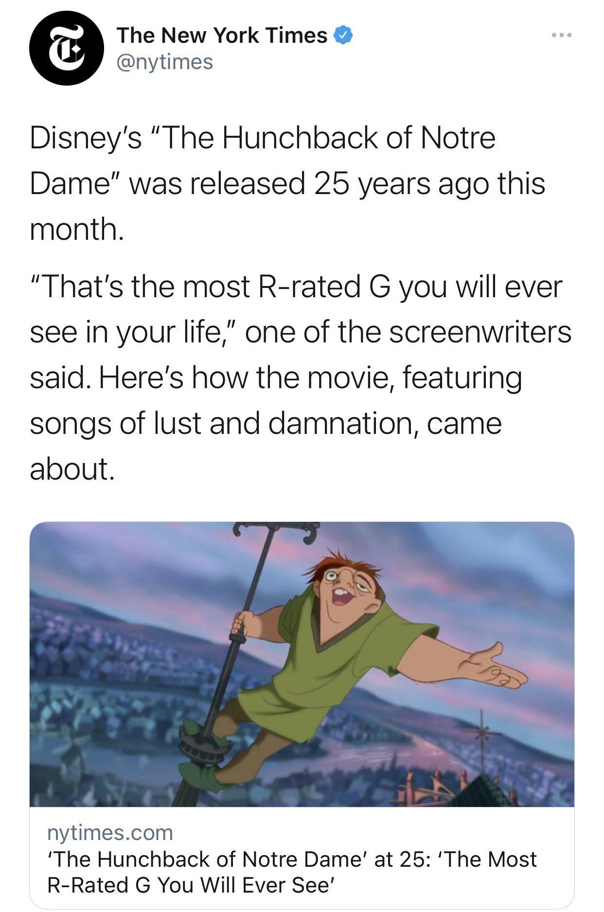 The Hunchback of Notre Dame' at 25: 'The Most R-Rated G You Will Ever See'  - The New York Times