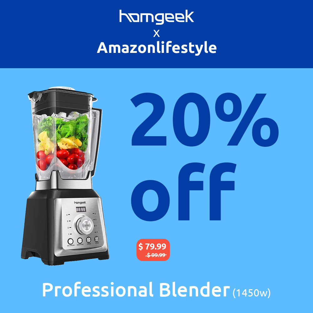 Homgeek's tweet photo. Homgeek Professional Blender(1450W) will be posted on Official Amazonlifestyle Channel on June 22nd(PDT)! 🥳🥳🥳Thanking for the support of you, we will provide with a 20% off coupon. Get yours Now👉👉https://t.co/hLTKlJJTwg https://t.co/NB5BjDo2kE