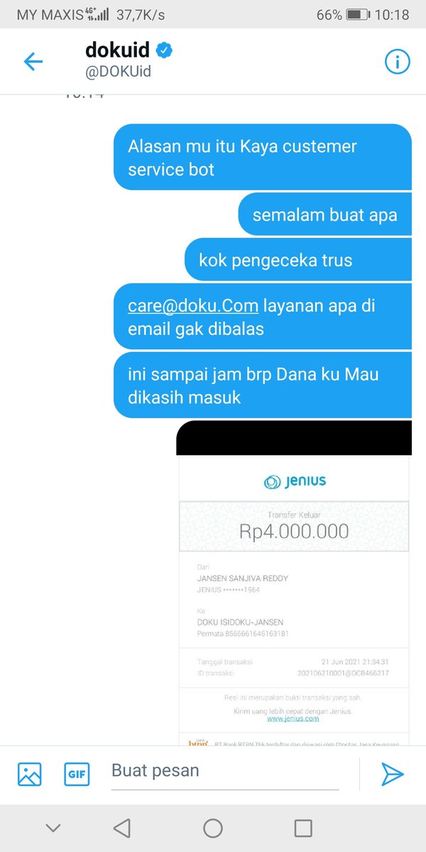 Kingjsr2's tweet photo. @DOKUid HATI2 AJA PAKAI DOKU. AKU CUSTOMER LAMA AJA DI BUAT KAYAK GINI. ALASAN NYA PENGECEKAN TRUS. PADAHAL JELAS2 DARI PIHAK BANK BILANG UDAH MASUK. RESI PENGIRIMAN ADA. MASIH ALASAN NYA KAYAK GITU TRUS. SAMPAI JAM BERAPA PENGECEKAN GAK DIJAWAB2 https://t.co/VDyWsiZRIt