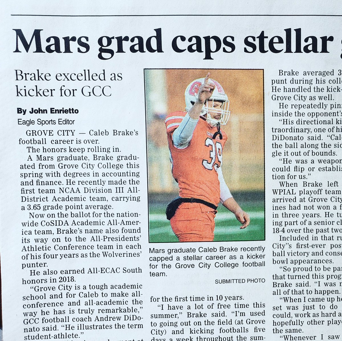 GCC_Wolverines's tweet photo. Great ink Monday for @GCC_FB graduate Caleb Blake in @BESportsGuys! https://t.co/BO7kCwan54