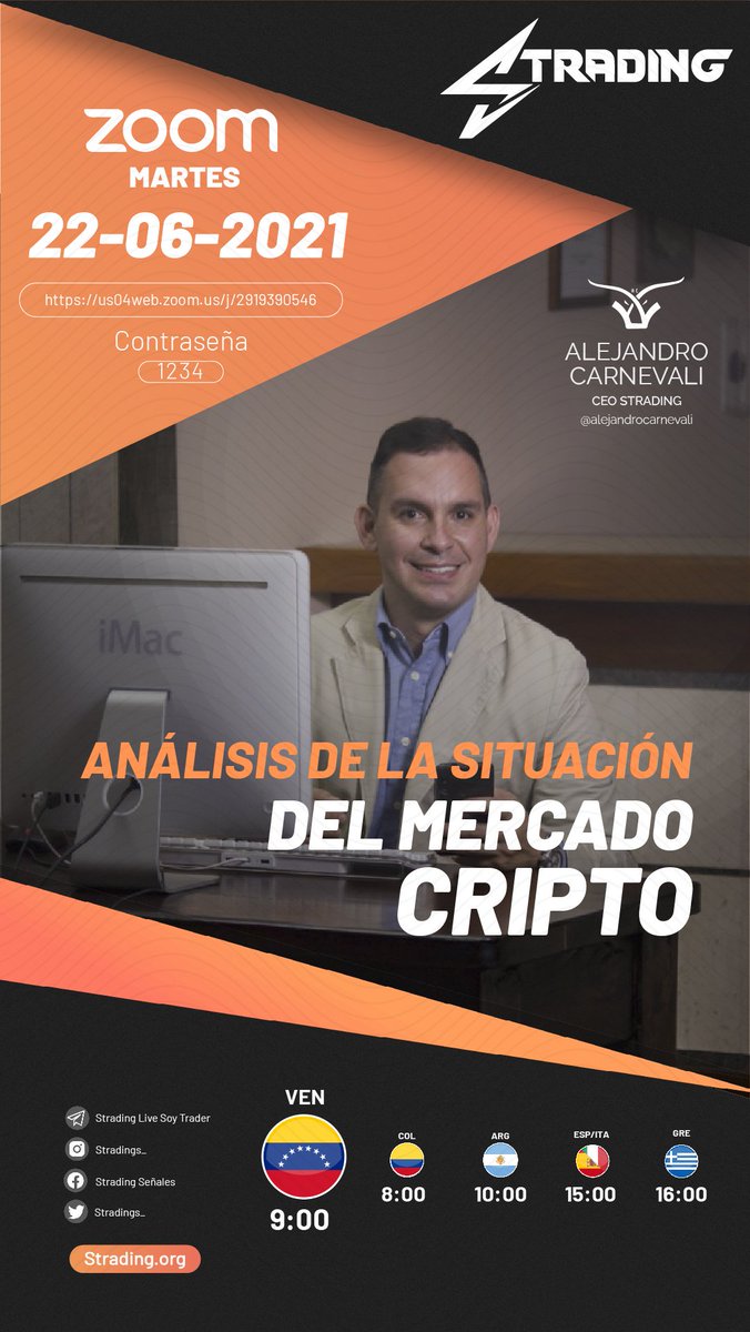Stradings_'s tweet photo. Reprogramacion para mañana Martes 22-06-2021 del análisis de la situación del mercado cripto con @racarnevali.📈💻 https://t.co/k0xMkytYt1