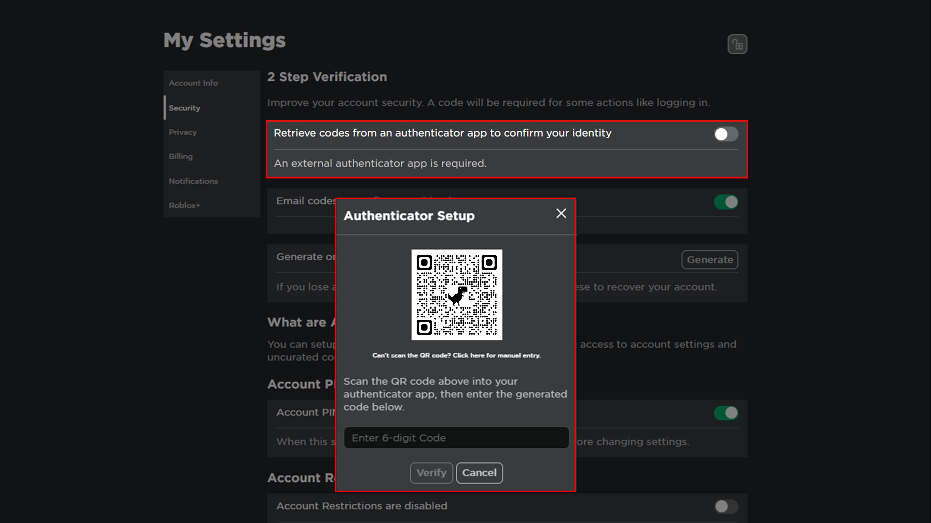 How to enable 2-Step Verification for Roblox