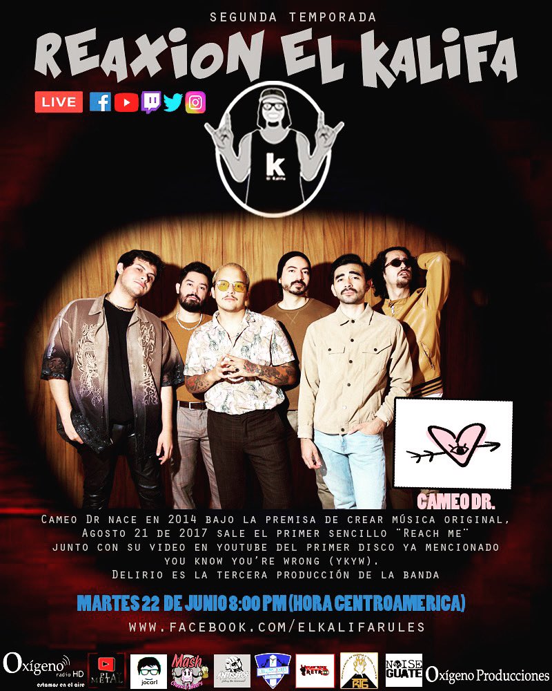 elkal1fa's tweet photo. #ReaxionElKalifa emision #30 este Martes 22 de Junio de 2021. A las 8PM (Hora Centroamerica) banda invitada @cameodr estará presentando su Dark Pop, rock, banda latinoamericana.

#darkpop #rock #blues #rockmusic #musicalatina #pop #livestreaming #livemusic #streamer https://t.co/hf6vKWa3QJ