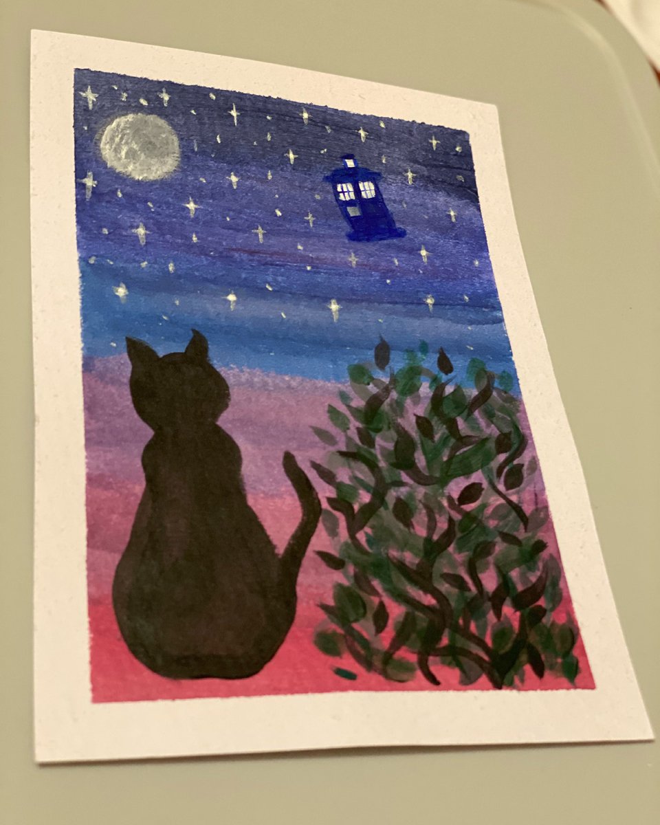sometimeredhead's tweet photo. Finished. The Feline and the TARDIS. #ArtyStuff #ArtTherapy #Paint #PaintTherapy #WhatGeriPaints #WhatGeriCreates #Creative #Whovian #WhovianArt #FanArt #TARDIS https://t.co/P58PqQ8FzX