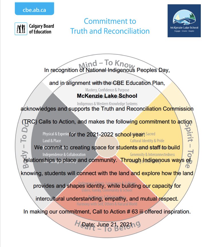 As we recognize #NationalIndigenousPeoplesDay we <a href="/mckenzie_lake/">McKenzie Lake School</a> commit to learning through Indigenous ways of knowing, to connect with the land to explore how the land provides and shapes our identity.#WeAreCBE #TRC @dmmccomish <a href="/MLSCommunity/">MLSCommunityInfo</a>