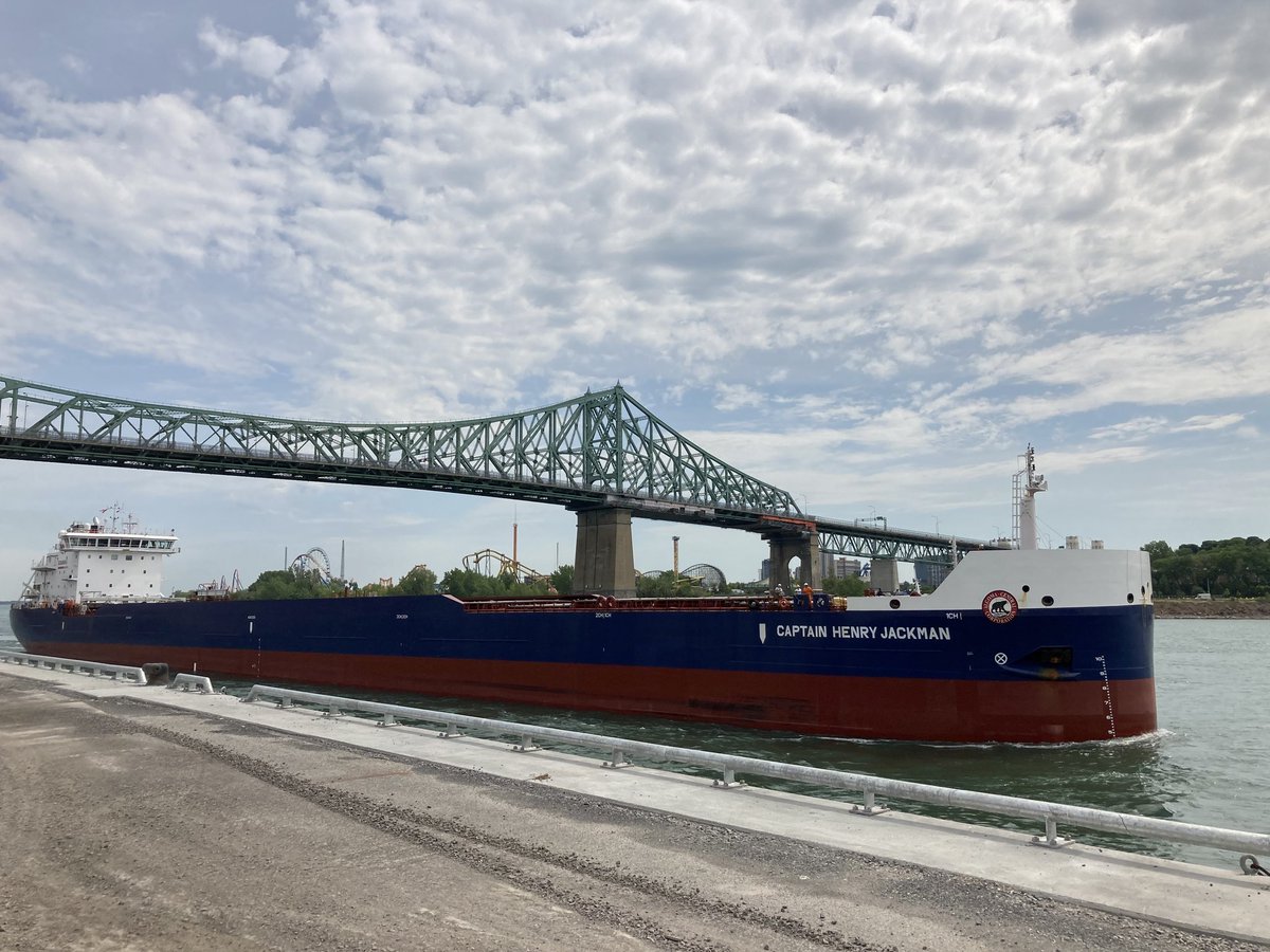 AlgomaCentral's tweet photo. After a long journey, she’s finally home – please join us in welcoming the new Captain Henry Jackman to Canada! Spotted as she passed under the Jacques Cartier bridge in Montreal. Thank you to our incredible crew that brought her here safely. https://t.co/DtegdV4203