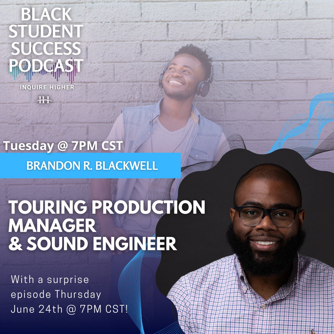 Inquire_Higher's tweet photo. 🔹Tuesday 6/22
Brandon R. Blackwell
Touring Production Manager &amp; Sound Engineer recalls a pivotal concert moment that turned into a fulfilling career in live entertainment.

🔹Thursday 6/24
SURPRISE EPISODE!!!

🎬 Catch them on YouTube and all podcast streaming services! https://t.co/CELOzKXFna