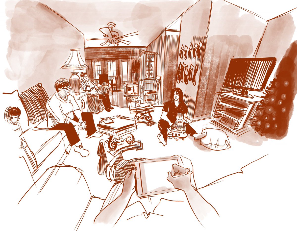 Here's some other sketches of her living room in reverse chronological order going back to 2007. 