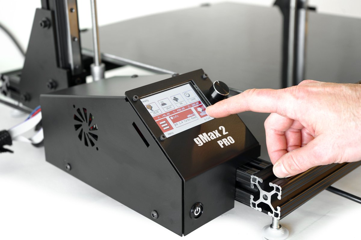 gCreate3D's tweet image. The gMax 2 PRO 3D Printer has arrived. Full color touch screen, 18&quot; x 18&quot; BuildTak G10FR4 heated print surface, 32-bit electronics, silent TMC2130 stepper drivers...and THREE interchangeable toolheads. It&apos;s everything that you love about the gMax Printer, now with more.