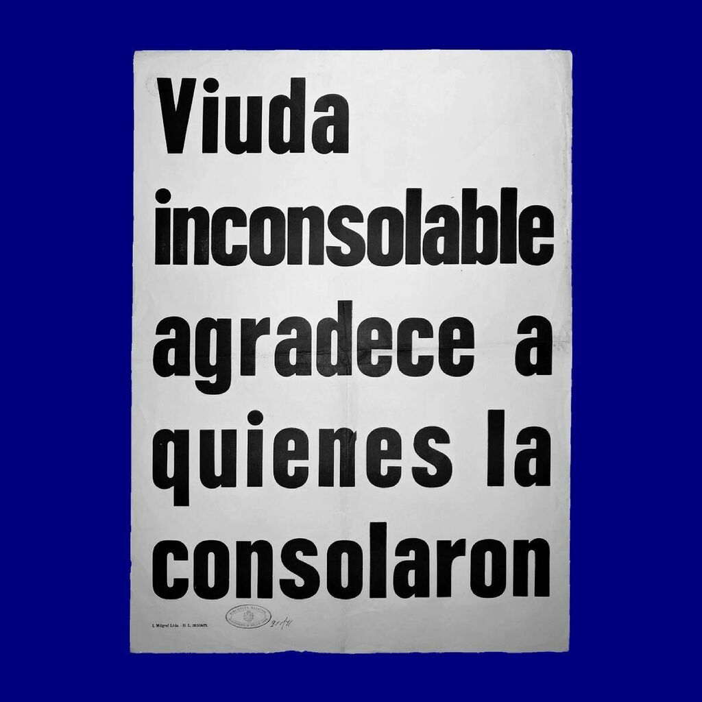 lapatriauy's tweet photo. Viuda inconsolable agradece a quienes la consolaron
—
Volante 
—
1975
—
Contribuyente: Biblioteca Nacional @bn_uruguay
—
@lapatria.uy
—
#diseño #diseñouy #diseñografico #diseñouruguayo #uruguayo #uruguay #impresos #efimeros #designarchives #mvdtipo #deluruguay #design #lapat… https://t.co/kZXC8hhwFk