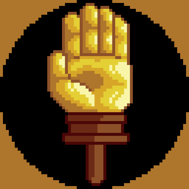 MiguelPixelado's tweet photo. Essa mão de ouro do Aladdin sempre me chamou atenção (acho que é porque parece um picolé) então fiz uma pixelart dela! https://t.co/77hE6AFqb9
