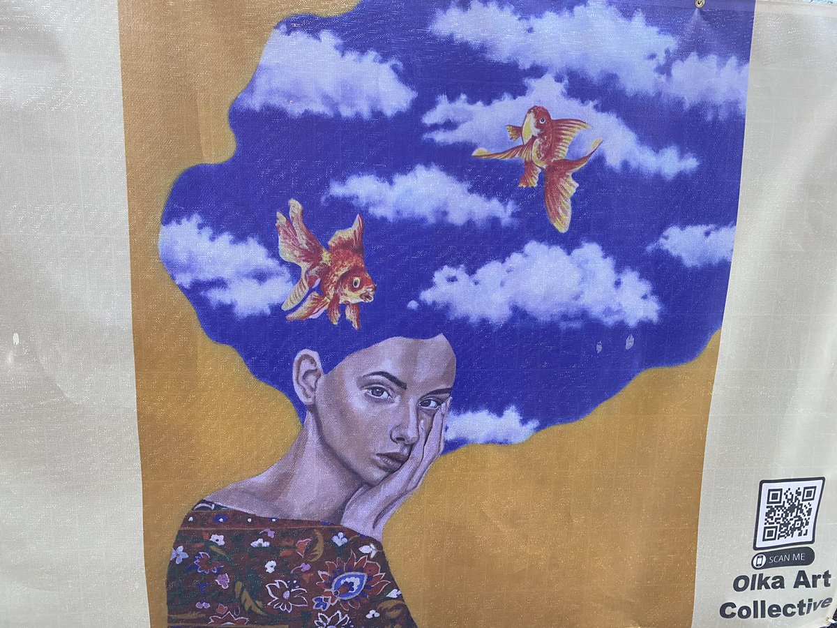 SenKristaRoss's tweet photo. If you want to see a great local art exhibit, head to @DowntownFred & check out the construction fence at the bottom of Regent. 39 pieces of superb local art. U can also stop by @mocodowntown or @MuseTipsy for a nibble, coffee, or a drink! Heres one of my faves! #SupportForLocal https://t.co/w6ZHNfxagi