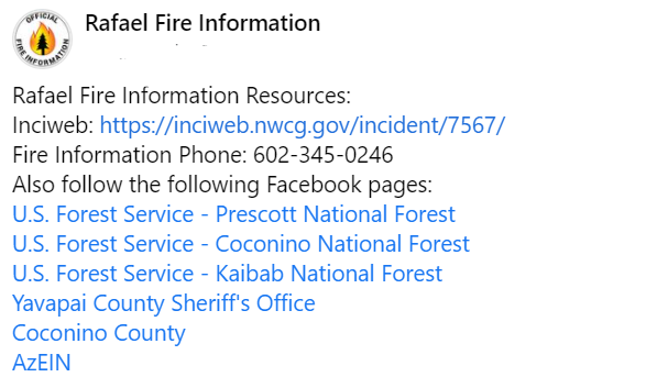 wildlandfireAZ's tweet image. #RafaelFire has its own OFFICIAL Facebook: facebook.com/Rafael-Fire-In…
Inciweb: inciweb.nwcg.gov/incident/7567/
#AZFire