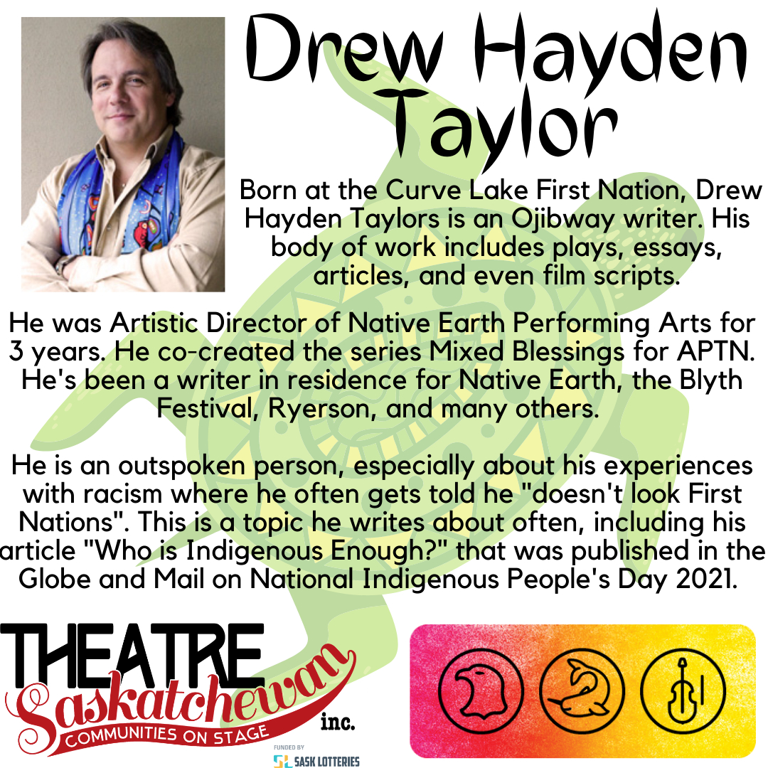 TSI1932's tweet photo. Our Indigenous People's Day playwright highlight continues with Ontario native Drew Hayden Taylor.

Born at the Curve Lake First Nation, Drew Hayden Taylor is an Ojibway writer. His body of work includes plays, essays, articles, and even film scripts. https://t.co/nIm1u4C1wZ
