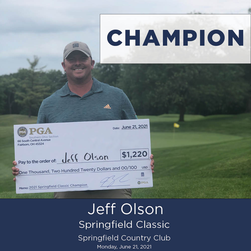 Congratulations Jeff Olson, PGA on his Springfield Classic victory today at Springfield Country Club! He carded a four-under-par 68 during the round then battled Danny Sorgini, PGA in three playoff holes.