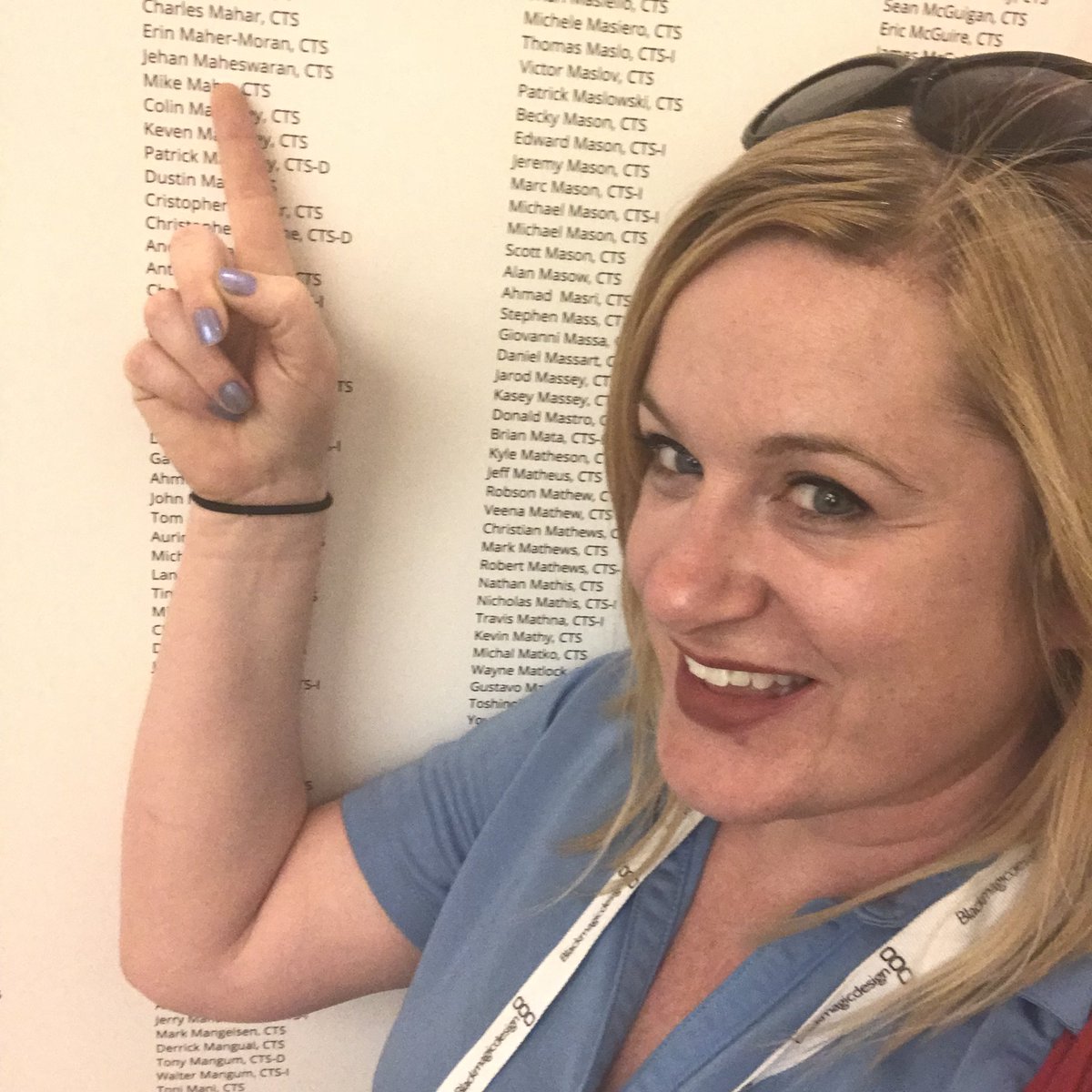 Smearin_Off_Ice's tweet photo. For #SelfieDay I figured I’d post one from @AVIXA #infoComm18 at the wall of CTS. Was happy that for once I didn’t have to lay on the floor to be near my name. #avselfie https://t.co/ZUGrJlz4hB