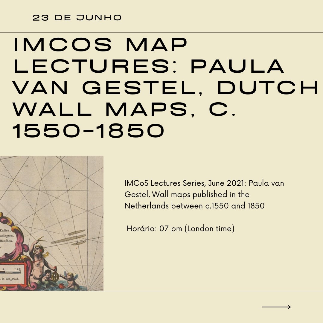 Penúltimo encontro do IMCoS, dessa vez sobre a coleção de mapas neerlandeses de Paula van Gestel e Günter Schilder 🗺️
Inscrições por aqui eventbrite.co.uk/e/imcos-map-le…