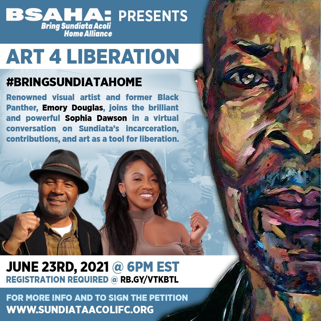 Black Panther/Black Liberation/Black Political Prisoners/Black Art: Emory Douglas and Sophia Dawson in conversation Weds., June 23, 6 pm, Do Not Miss This!
