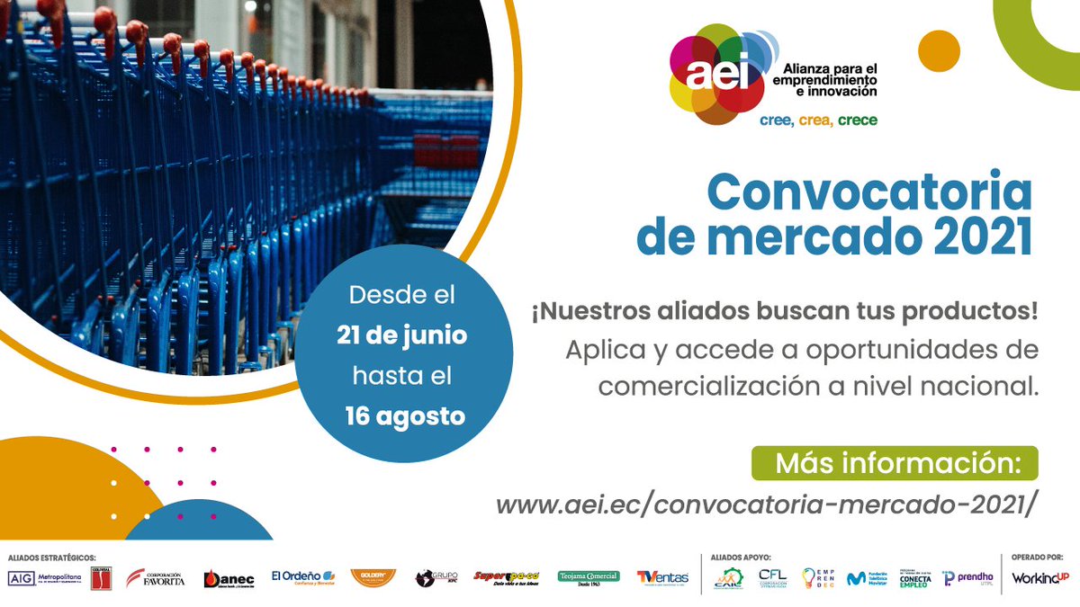 Postula a nuestra #Convocatoria de Mercado para que puedas conectar con cadenas comerciales de todo el país. 🇪🇨 

¡Juntos, impulsaremos la reactivación productiva! 🤩 

🗓 Aplica hasta el 16 de agosto
➡️ Revisa las bases: bit.ly/3gPG8wZ