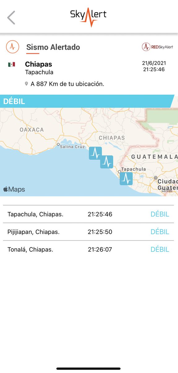 SkyAlertMx's tweet photo. #SismoDetectado por @RedSkyAlert con intensidad «débil» en la zona de Tapachula, Chiapas. https://t.co/D3KWOTdKgp