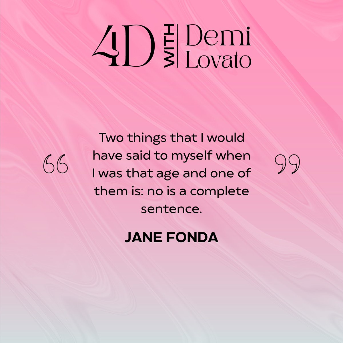 ddlovato's tweet photo. “No is a complete sentence” - @Janefonda 💞

Listen to Jane’s episode of #4DwithDemi here 🛸 https://t.co/deSod8Sw0k https://t.co/IcU67Ciqly