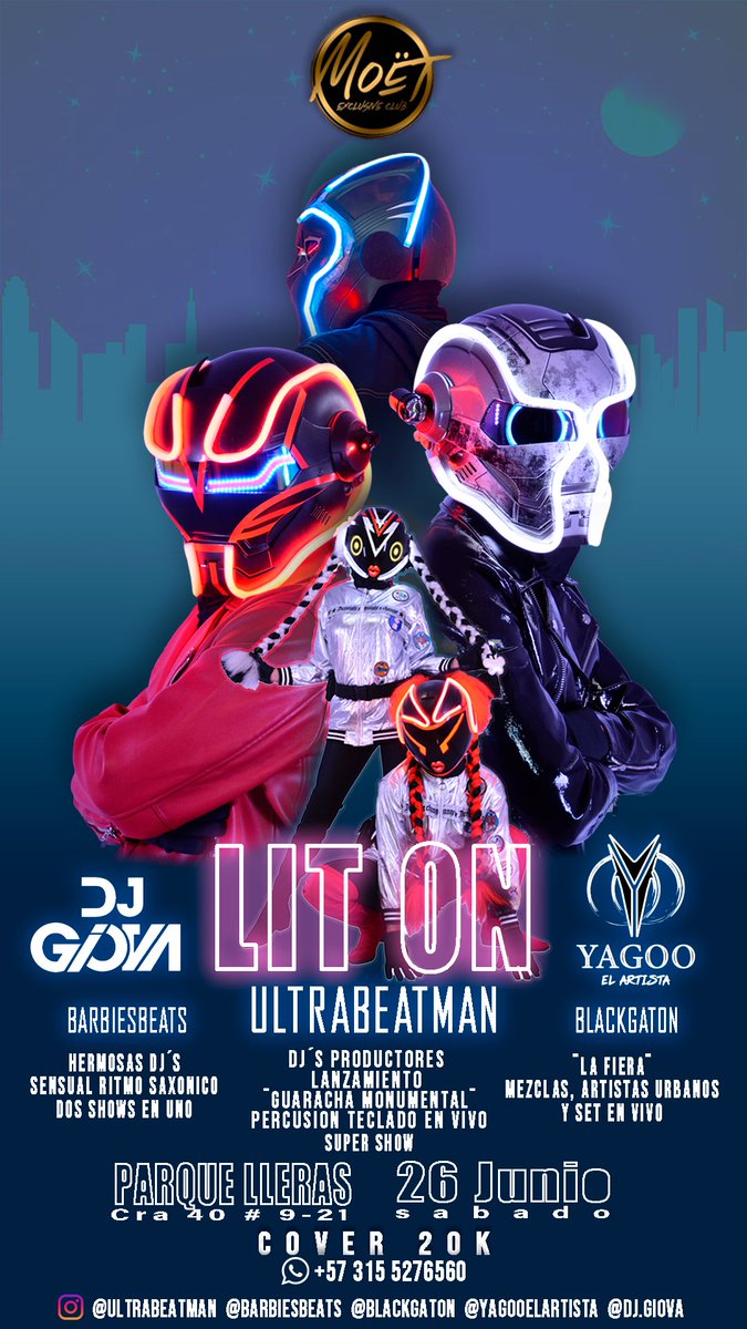 ultrabeatman's tweet photo. Este 26 de junio en la discoteca MOET parque Lleras una actividad única y espectacular para ti @ultrabeatman @BarbiesBeats @Blackgaton @yagooelartista @camilapemi https://t.co/M9OuD66bED
