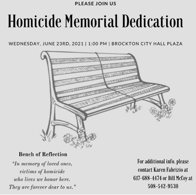 CallHerLis's tweet photo. #Brockton will be dedicating a #HomicideVictim Bench of Reflection on Wednesday, 6/23/21. At 1:00. It would be nice for some Survivors to go show support in Brockton, as they gain this special reflection area. #AngelsForAja #ParentsOfMurderedChildren https://t.co/6GFOrAQLyB