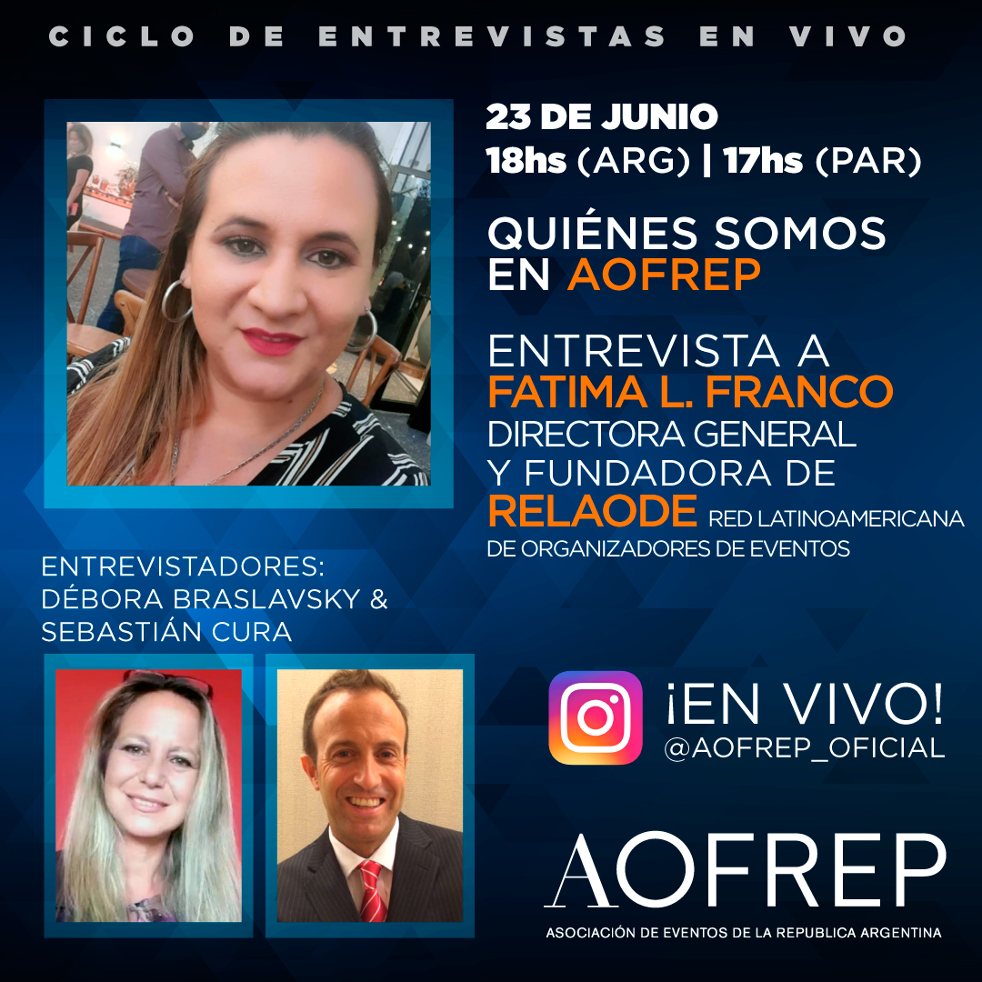 AOFREP's tweet image. El miércoles 23 de junio a las 18hs, Débora Braslavsky y Sebastián Cura conversarán con Fátima L. Franco, directora general y fundadora de @relaode, en vivo en nuestra cuenta de Instagram: instagram.com/aofrep_oficial/ 

Débora realizará la entrevista desde el Sheraton Asunción Hotel.