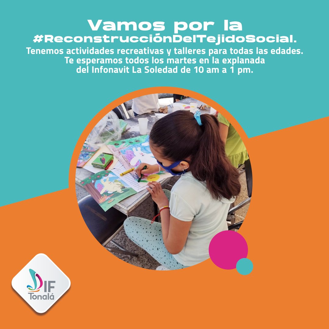 DifTonala's tweet photo. Convivir #EnFamilia es divertido para las y los niños. Te esperamos los martes en la explanada del Infonavit La Soledad de 10 am a 1pm. 

🏡⬇️Estamos trabajando por la  #ReconstrucciónDelTejidoSocial https://t.co/Llii5r0GHs