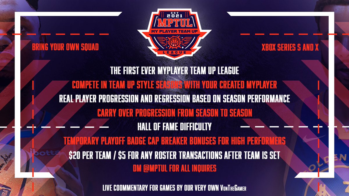 MPTUL is a brand new league to hoop with your MyPlayer!

Offering a team up atmosphere with a MyCareer feel. 

Earn progression for your player dominating the opposition for the season. 

Come join the hottest league for the community

Sign-ups live now to July 7th

Xbox X/S only