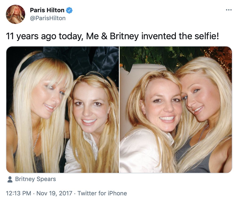¿A poco shí?

"Hace quince años, Britney y yo inventamos la selfie", compartió Paris Hilton en su Twitter.