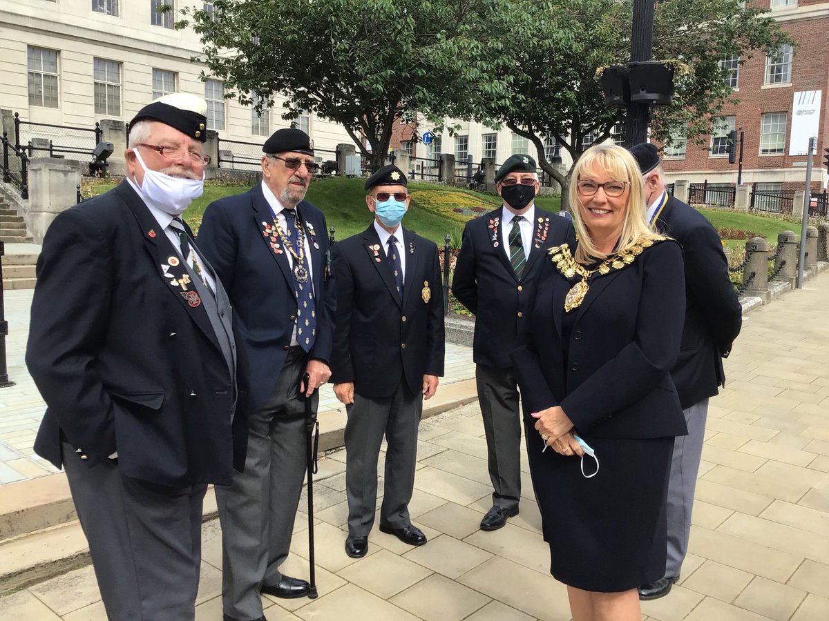 Raising the Flag to the start of Arms Forces Week. 
Mayor of Barnsley , leader of the Council Steve Houghton and Sarah Norman Chief Executive give thanks for all the sacrifices made on our behalf. Barnsley 
Breakfast Club Veterans laid the wreath at the cenotaph.