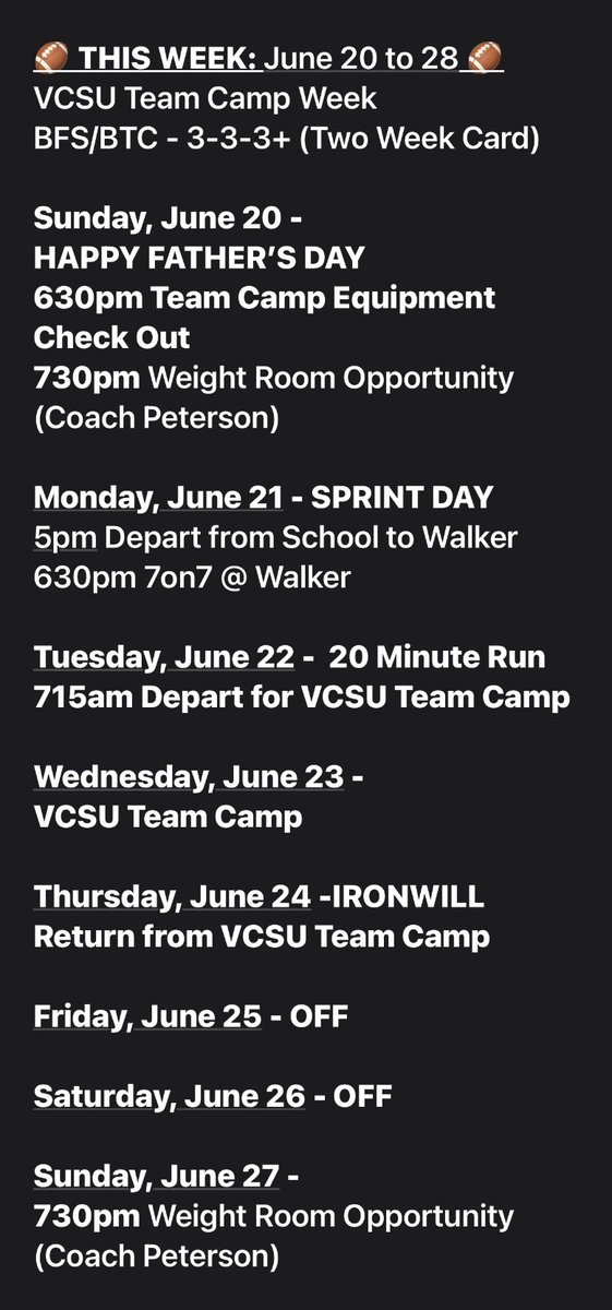PillagerFB's tweet photo. This Week in Pillager Huskies Football 2021 - June 20 to 27. COMMIT TO GETTING BETTER…7on7 in Walker Monday then VCSU TEAM CAMP WEEK…Take advantage of all Opportunities to get better...make time to accept the challenge...Go Huskies!! #FAMILY #WePullTogether #DreamBig https://t.co/XWnVjkOZSi